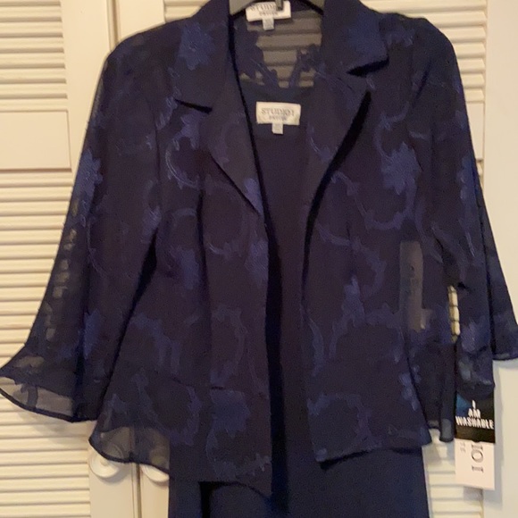 Navy Blue  Sleeveless Dress with Jacket - Jacket Dress - Picture 2 of 14